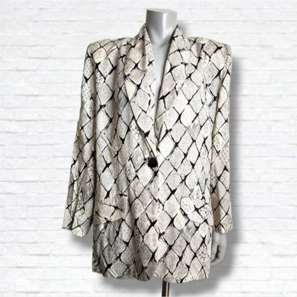 Vintage Jackets & Blazers - SOLD Vintage "Les Modes Jolibel" White Diamond 1 Button Blazer Plus Size 14